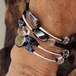 Silpada Sterling Turquoise Labradorite Sandstone Agate Gemstone Wrap Bracelet